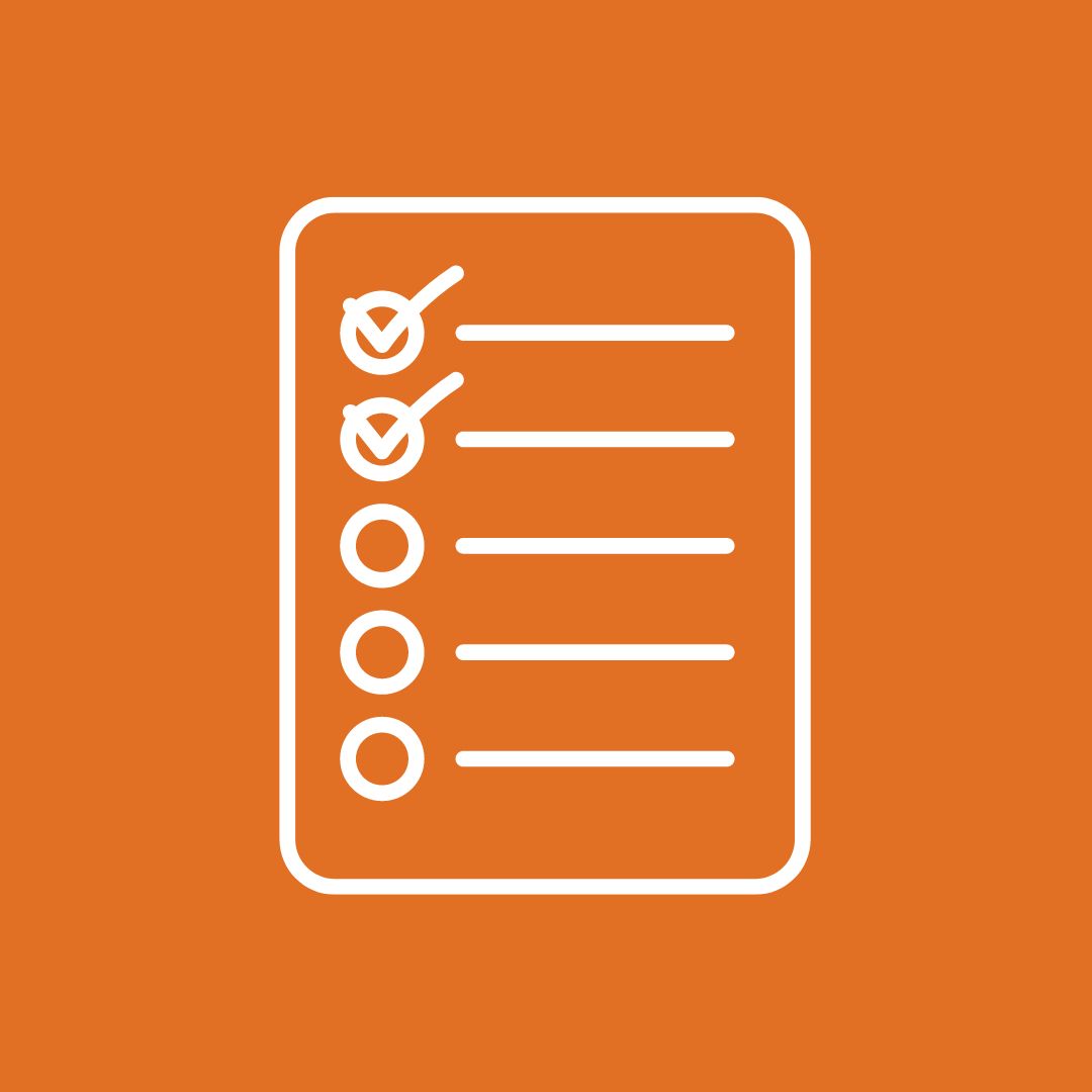 orange logo with a check-list image